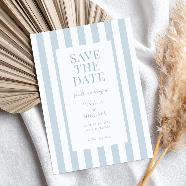 Elegant Modern Dusty Blue Striped Wedding Save The Date (Creator Uploaded)