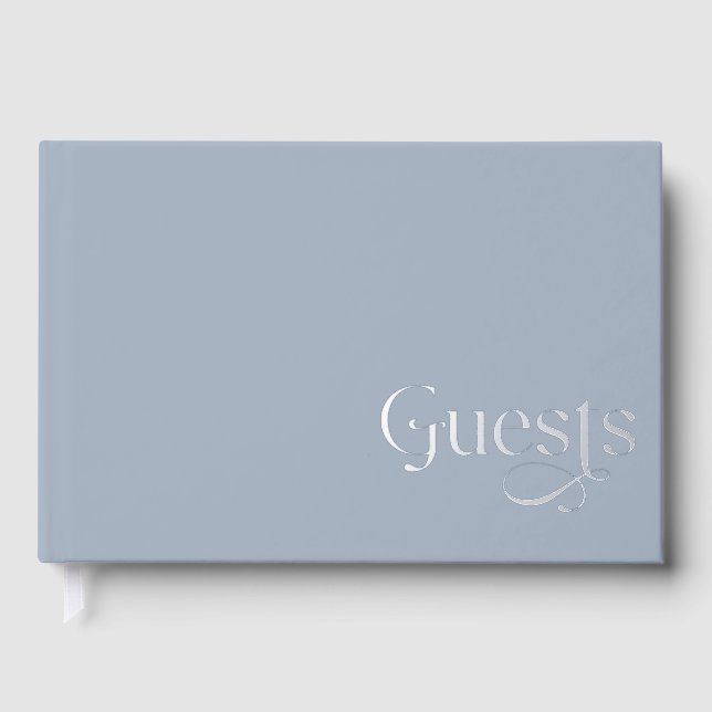 Elegant Modern Dusty Blue Wedding Guest Book (Front)