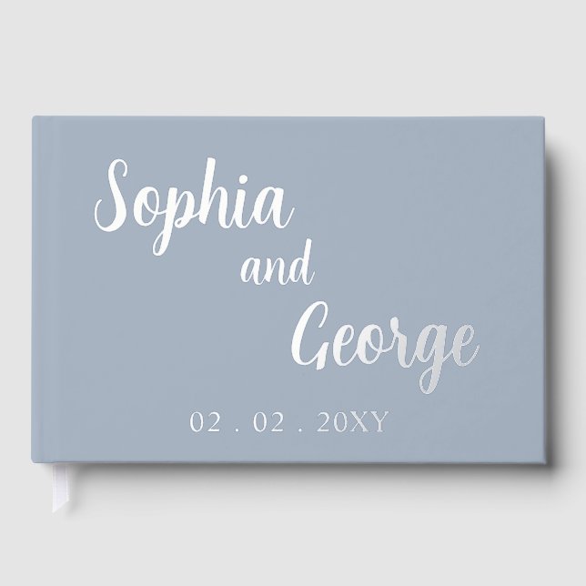 Elegant Modern Dusty Blue Wedding Guest Book (Front)