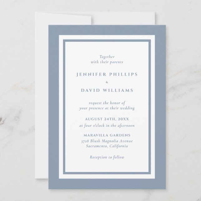 Elegant Modern Dusty Blue Wedding Invitation (Front)