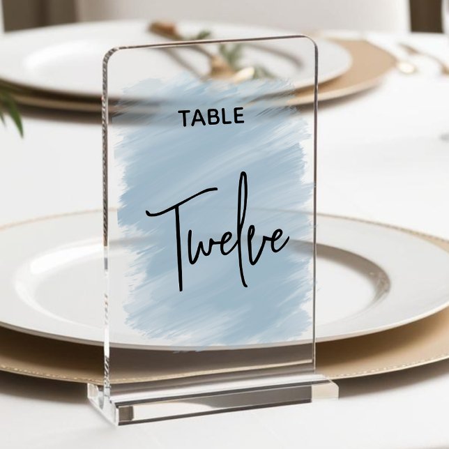 Elegant modern dusty blue wedding table number acrylic sign (Creator Uploaded)