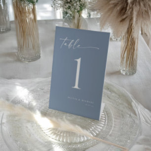 Elegant Modern Dusty Blue Wedding Table Numbers Pedestal Sign