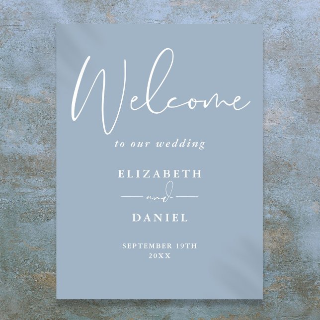 Elegant Modern Dusty Blue Wedding Welcome Sign (Elegant Modern Dusty Blue Wedding Welcome Sign)