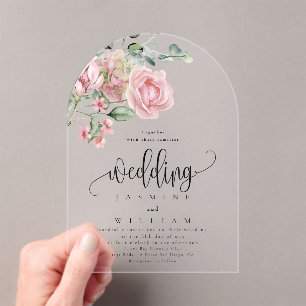 Elegant Modern Dusty Pink Rose Floral Wedding  Acrylic Invitations