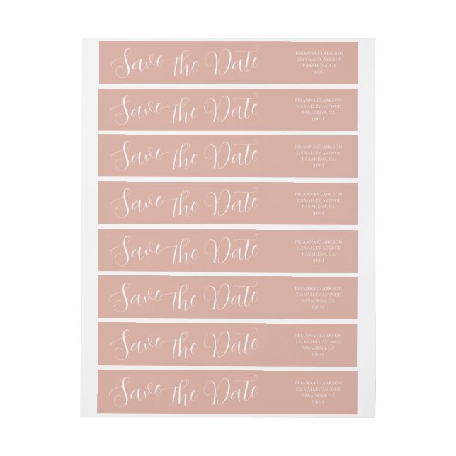 Elegant Modern Dusty Pink Wedding Save the Date Wrap Around Label (Sheet)