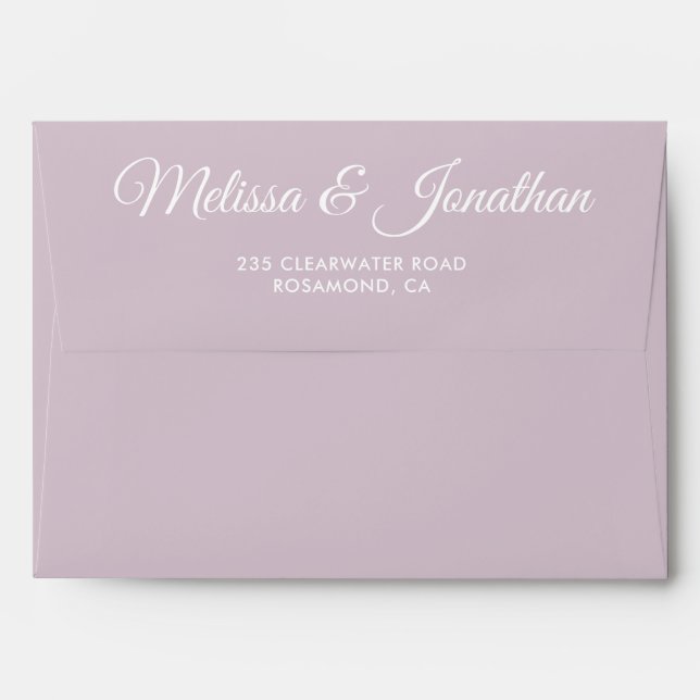 Elegant modern Dusty Purple white script wedding Envelope (Back (Top Flap))
