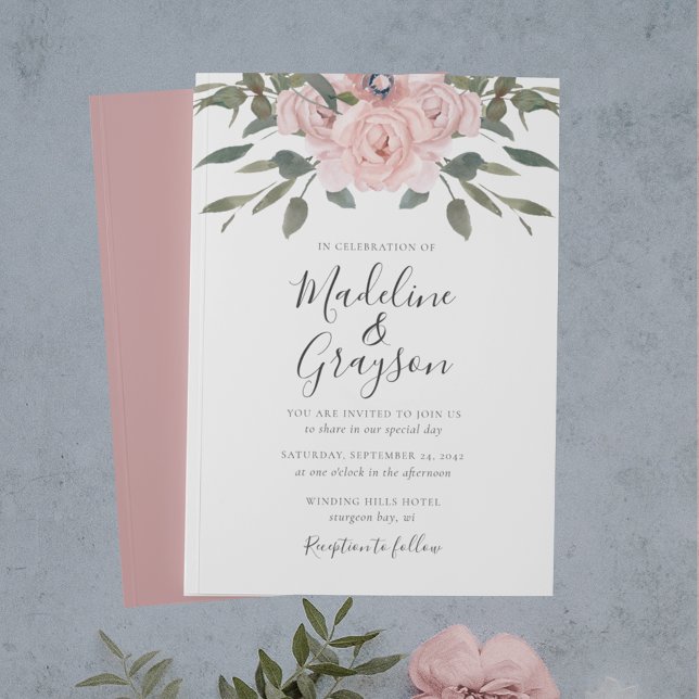 Elegant Modern Dusty Rose Floral Wedding Invitation (Creator Uploaded)