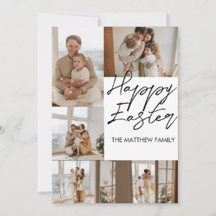 elegant Modern Easter, family five photo collage Holiday Card