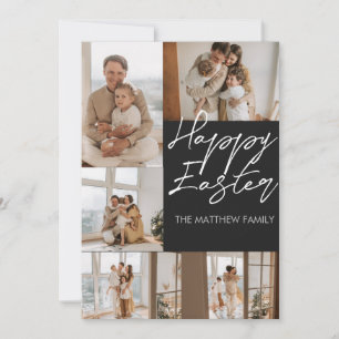 elegant Modern Easter, family five photo collage Holiday Card