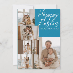 elegant Modern Easter, family five photo collage Holiday Card
