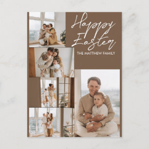 elegant Modern Easter, family five photo collage Holiday Postcard