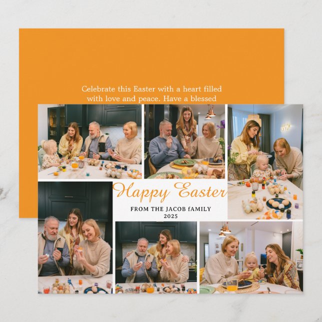 elegant Modern Easter, family Six photo collage Holiday Card (Front/Back)