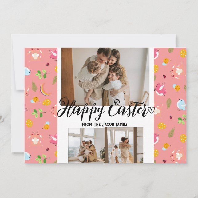 elegant modern Easter, family three photo collage Holiday Card (Front)