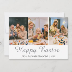 elegant Modern Easter, family Three photo collage Holiday Card