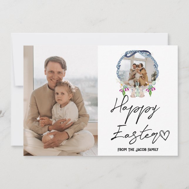 elegant modern Easter, family two photo collage  Holiday Card (Front)
