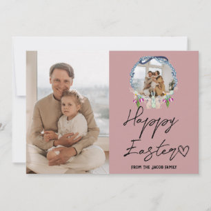 elegant modern Easter, family two photo collage  Holiday Card