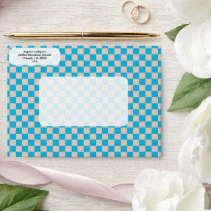 Elegant, Modern Ecru & Blue Checkered Envelope