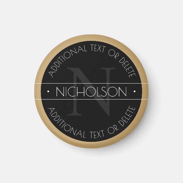 Elegant Modern Editable Monogram Black White Gold Magnet (Front)