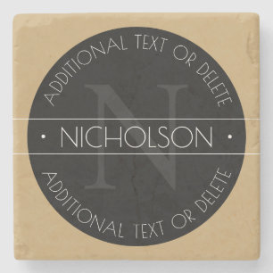 Elegant Modern Editable Monogram Black White Gold Stone Coaster