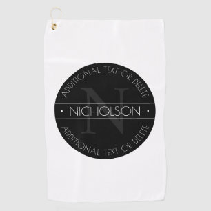 Elegant Modern Editable Monogram Black & White Golf Towel