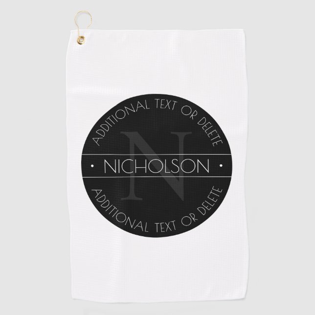 Elegant Modern Editable Monogram Black & White Golf Towel (Front)