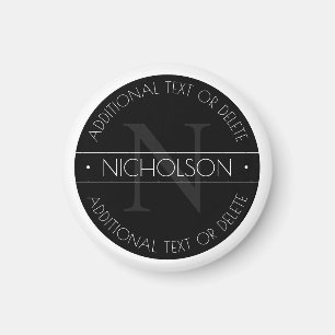 Elegant Modern Editable Monogram Black & White Magnet