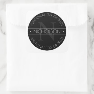 Elegant Modern Editable Monogram Black & White Square Sticker