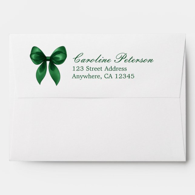 Elegant Modern Emerald Green Bow Return Address Envelope (Back (Top Flap))