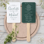 Elegant Modern Emerald Script Wedding Program Hand Fan<br><div class="desc">This stylish wedding program can be personalised with your special wedding day information featuring chic modern typography. You can customise the background colour to match your wedding theme. Designed by Thisisnotme©</div>