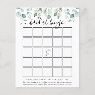 Elegant Modern Eucalyptus Bridal Bingo Game Card