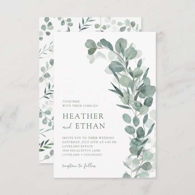 Elegant Modern Eucalyptus Greenery Wedding Invitation (Front/Back)