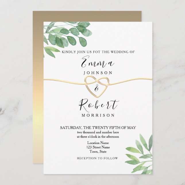 Elegant Modern Eucalyptus Greenery Wedding Invitation (Front/Back)