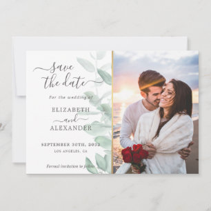 Elegant modern eucalyptus greenery wedding photo save the date