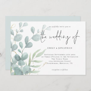 Elegant Modern Eucalyptus Powder Blue Wedding Invi Invitation