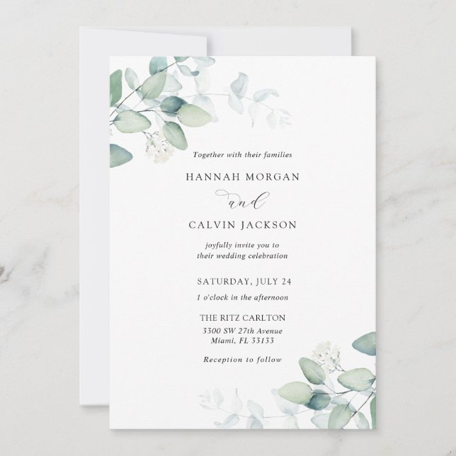 Elegant Modern Eucalyptus Wedding Invitation (Front)