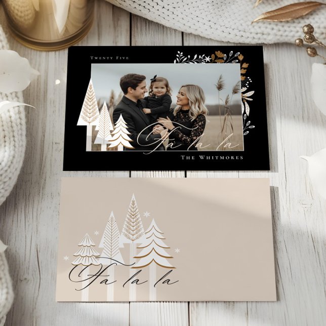  Elegant Modern Fa La La Photo Evergreen Christmas Holiday Card (Elegant Modern Joy Photo Evergreen Christmas Tree Holiday Card)