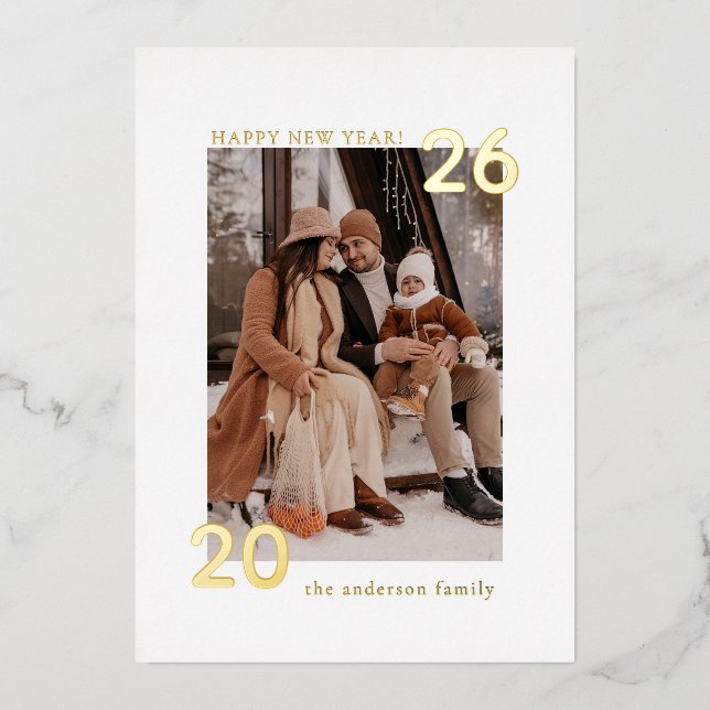 Elegant Modern Family Happy New Year 1 Photo (Front)