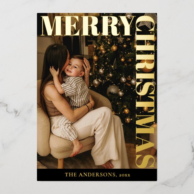 Elegant Modern Family Photo Black Merry Christmas (Front)