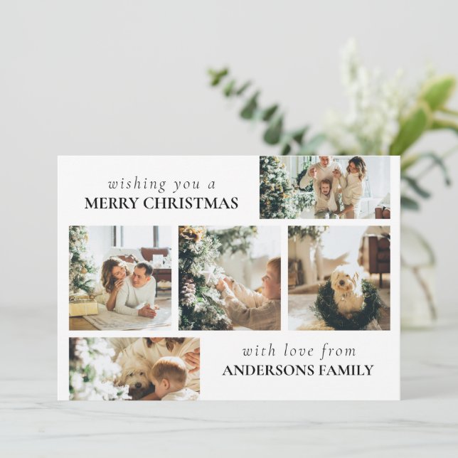 Elegant Modern Family Photo Collage Christmas Card (Standing Front)