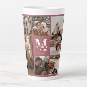 Elegant Modern Family Photo Collage Monogrammed Latte Mug