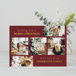 Elegant Modern Family Photo Collage Red Christmas
