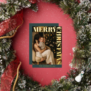 Elegant Modern Family Photo Green Merry Christmas