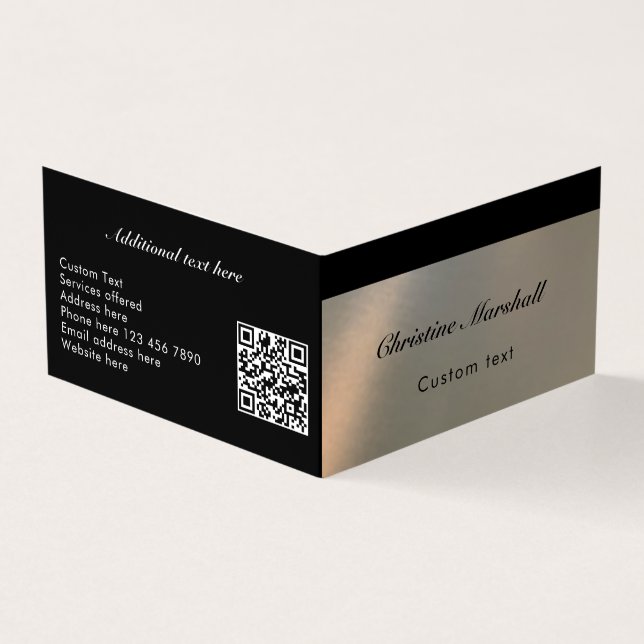 Elegant Modern Faux Brushed Metal QR Code Custom Business Card (Outside)
