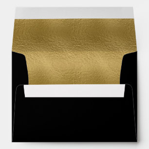 Elegant Modern Faux Gold Foil Black Wedding Envelope