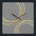 elegant modern faux gold geometric circles square wall clock<br><div class="desc">Minimalist,  modern and stylish design representing faux gold circles and grey background.</div>