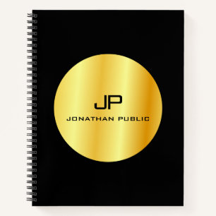 Elegant Modern Faux Gold Monogram Template Notebook
