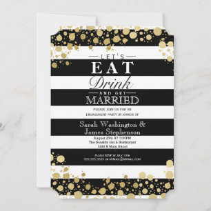 Elegant Modern Faux Gold Splatters and Stripes Invitation