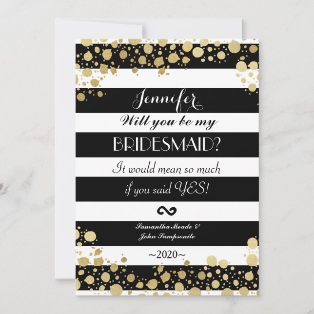 Elegant Modern Faux Gold Splatters and Stripes Invitation (Front)