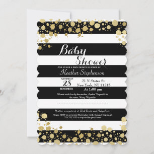Elegant Modern Faux Gold Splatters and Stripes Invitation
