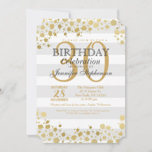 Elegant Modern Faux Gold Splatters and Stripes Invitation